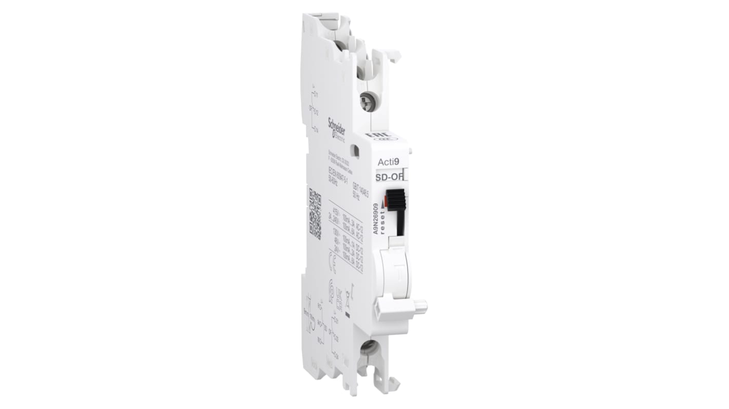 Contatto ausiliario modulare Schneider Electric A9N26909, 2 C/O, montaggio a clip, 6 A, 250 V, grado di protezione IP20.