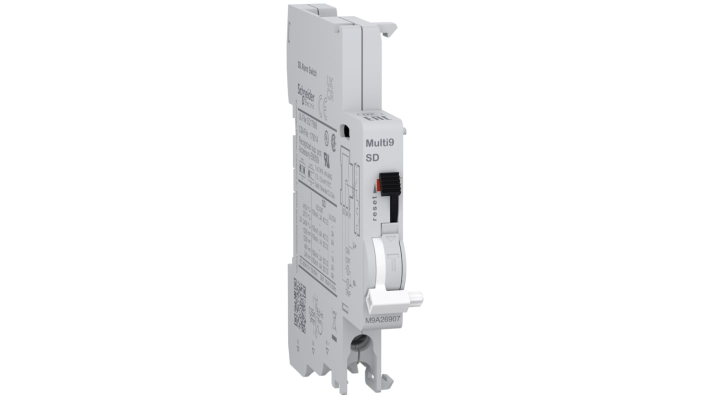 Contatto ausiliario 1 C/O Schneider Electric M9A26907, montaggio a clip su guida DIN, corrente 6 A, tensione 250 V, grado di protezione IP20.