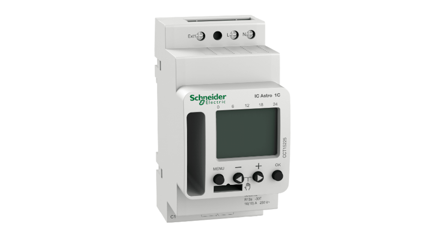 Interruttore crepuscolare astronomico SMART Schneider Electric CCT15225, 230V, 1 canale, senza mercurio. Calcolo automatico alba e tramonto.