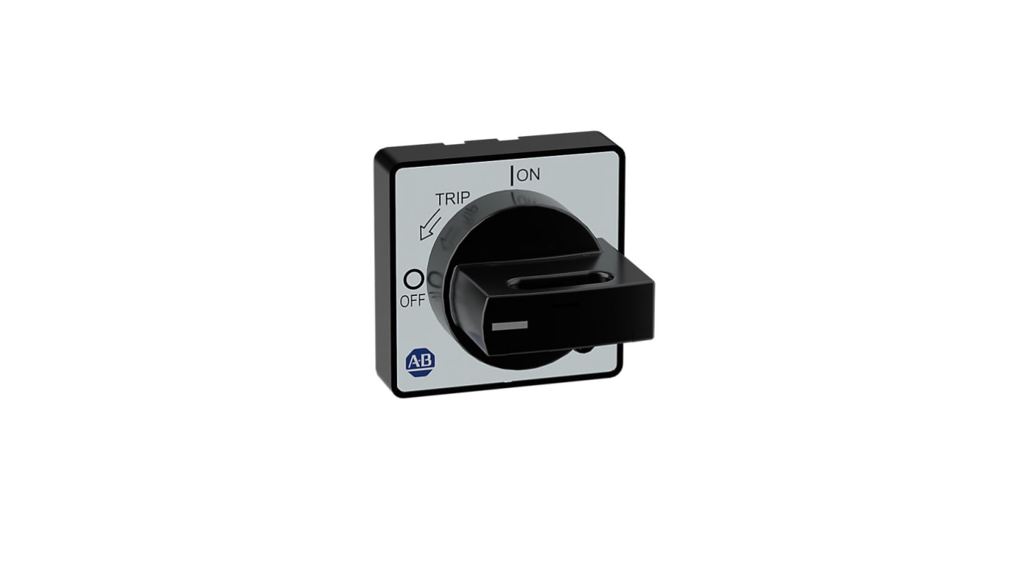 Maniglia rotante Rockwell Automation 140MT-C-DN66 per interruttori automatici, grado di protezione IP66, compatibile con forature da 30,5 mm.