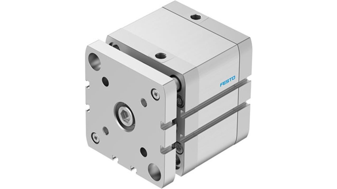 Cilindro pneumatico compatto Festo ADNGF-80-30-PPS-A, doppio effetto, foro 80mm, corsa 30mm, ammortizzazione pneumatica.