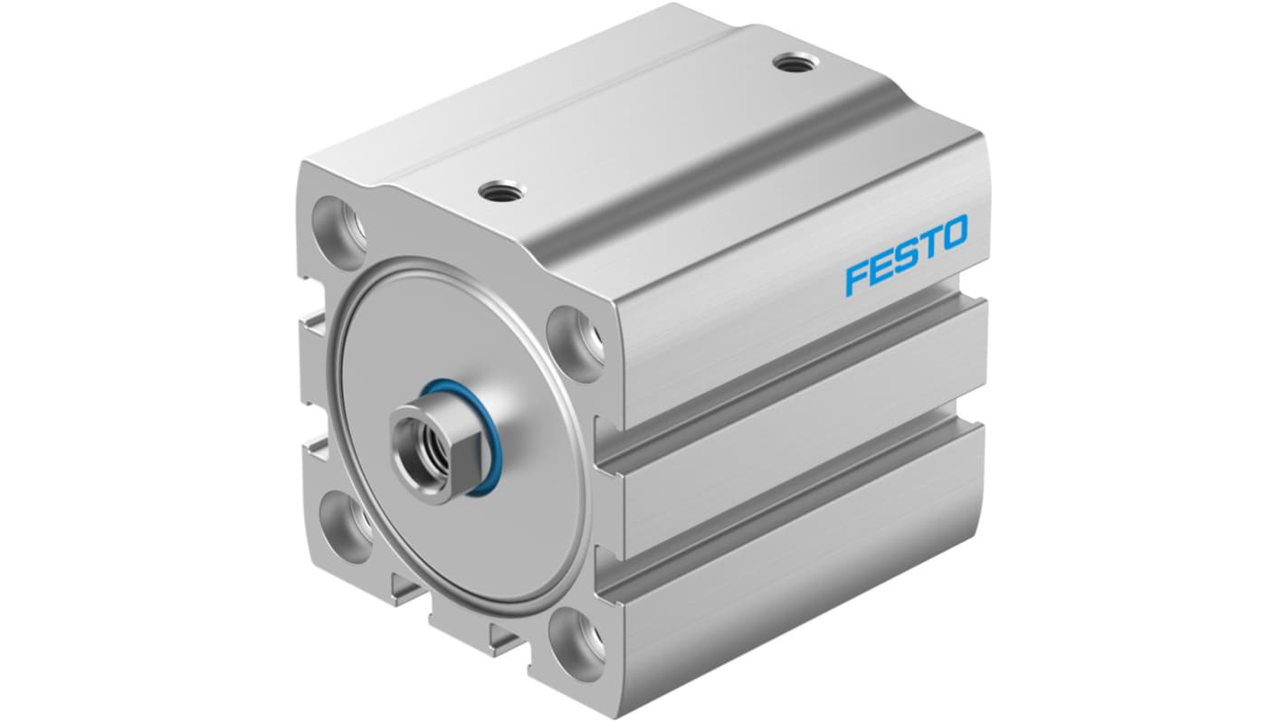 Cilindro pneumatico Festo ADN-S-40-50-I-P-A, alesaggio 40 mm, corsa 50 mm, doppio effetto, costruzione in alluminio anodizzato.