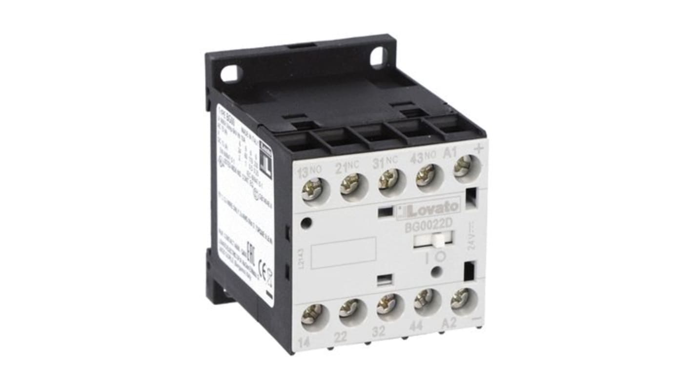 Contatto ausiliario Lovato 11BG0022D220, relè di controllo con 4 contatti (2NC, 2NO), montaggio DIN, bobina c.c., fusibile 16 A.