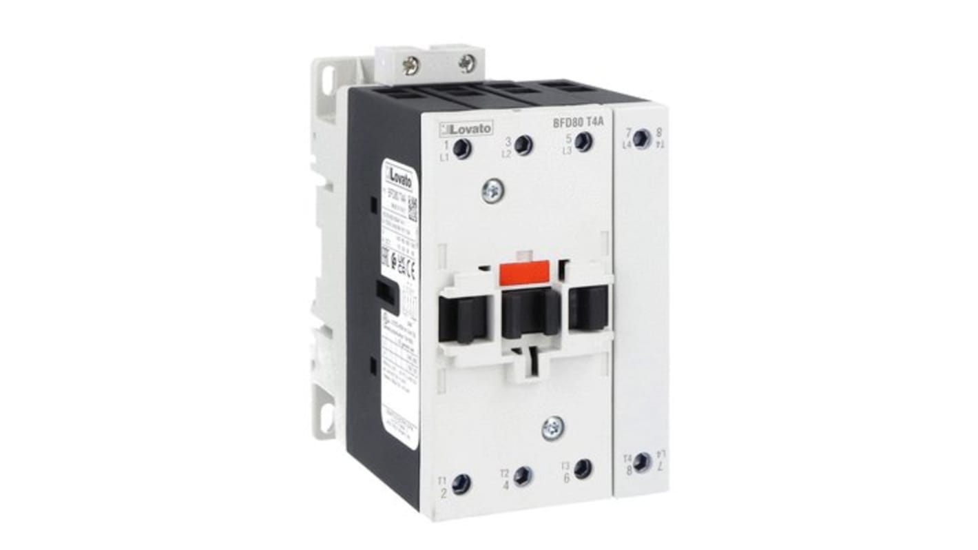 Contattore Lovato BFD80T4A46060, 4 poli, 80 A, 460 V c.a., per carichi non induttivi, compatibile EMC.
