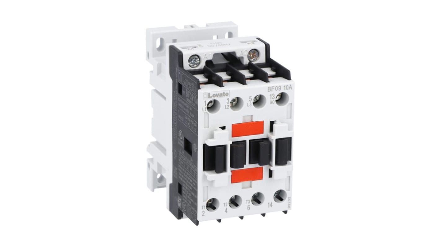 Contattore tripolare Lovato BF0910A23060, 3 poli, 9 A, 7,5 kW, 230 V, contatto normalmente aperto, compatibile EMC.