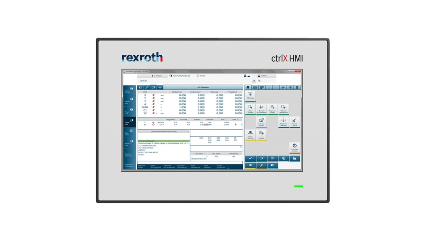 Bosch Rexroth R911411945, pannello HMI 7" WR2107, multi-touch, risoluzione 1024x600, interfacce Ethernet e USB.