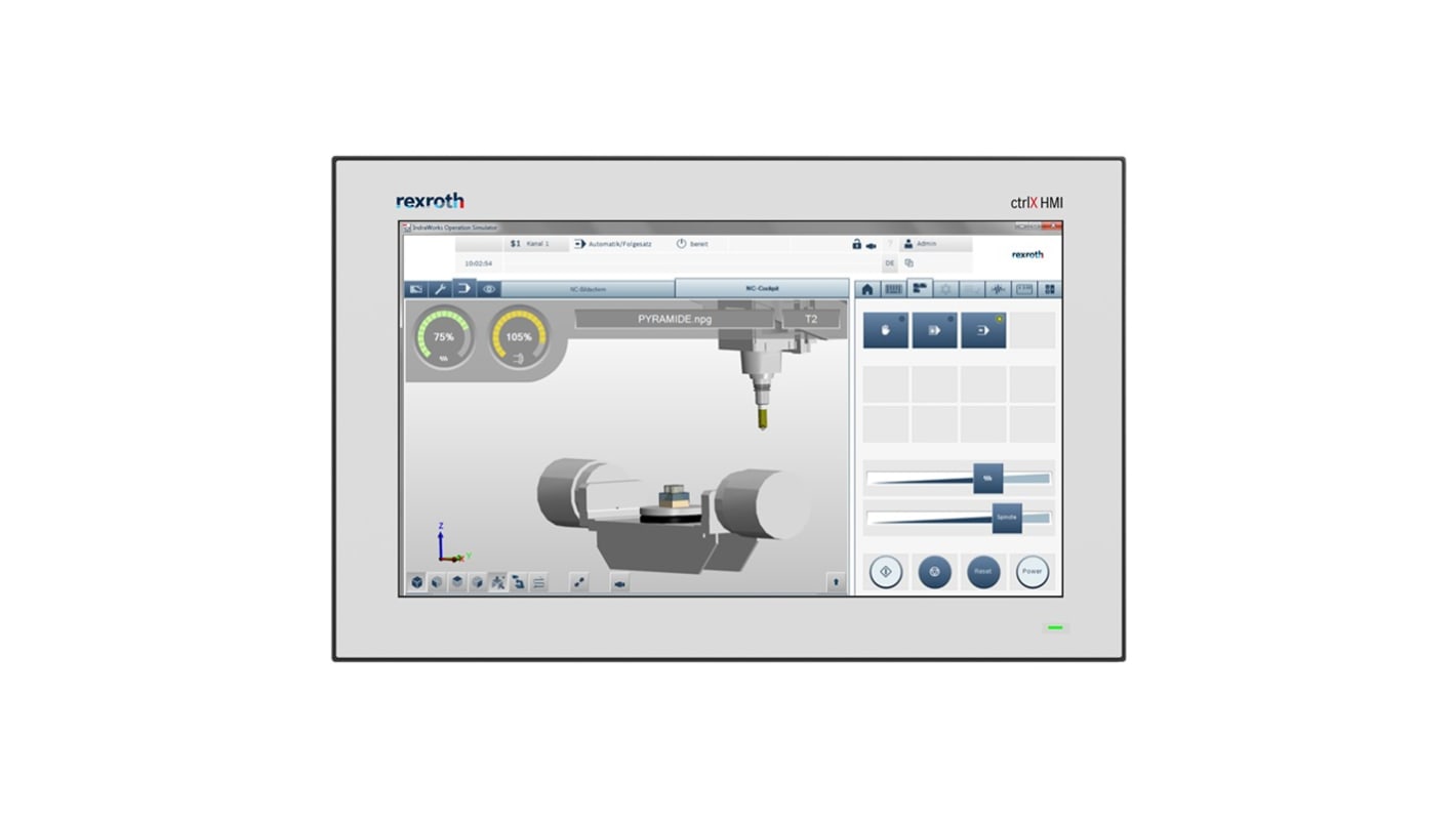 Bosch Rexroth R911411947, WebPanel HMI 15", risoluzione 1366x768, processore ARM, interfacce Ethernet e USB.