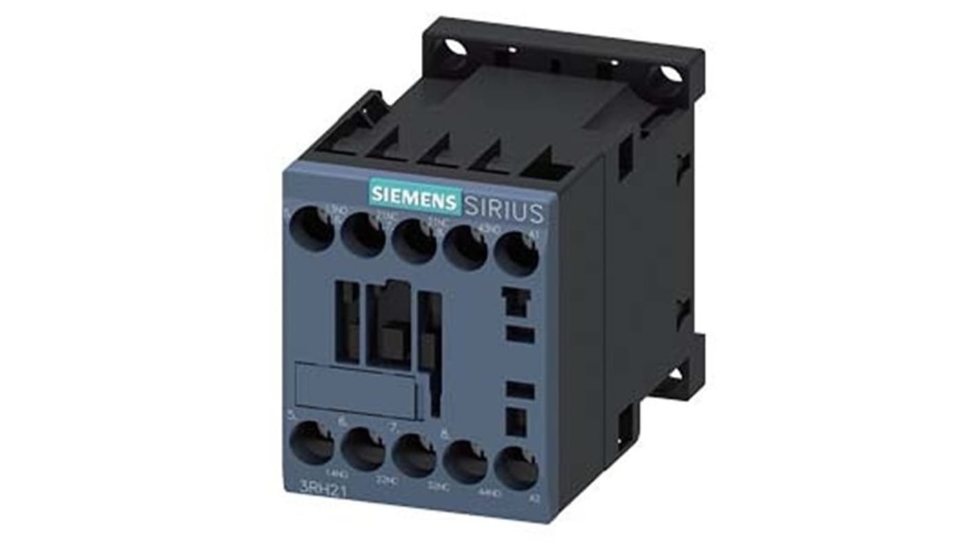 Relè contattore Siemens 3RH2122-1AN60, 4 poli, 10 A, montaggio su guida DIN, protezione IP20, dimensione S00.