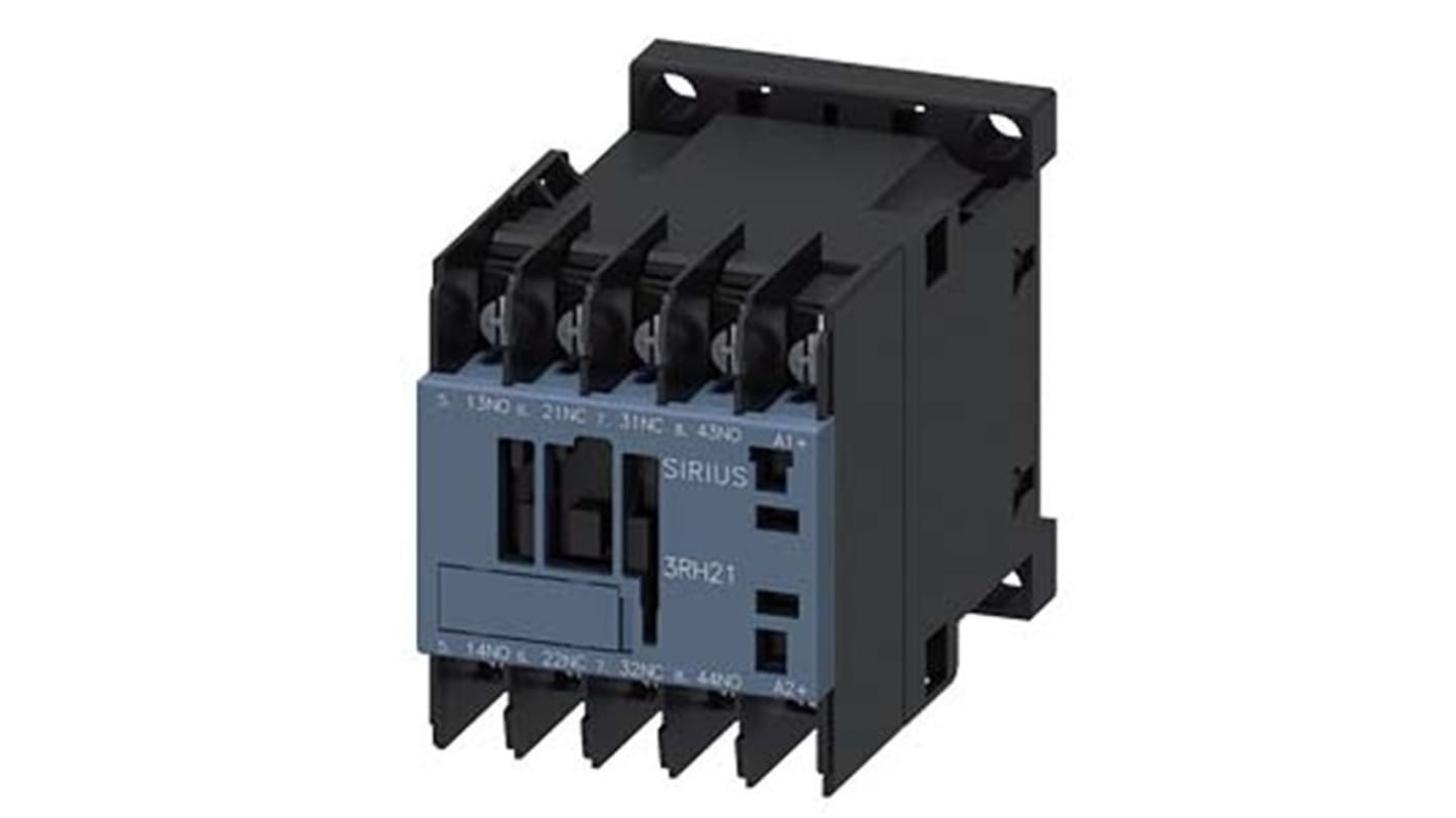 Relè contattore Siemens 3RH2122-4BB40, 4 poli, 2 NO + 2NC, 10 A, bobina 24 V c.c., montaggio su guida DIN.