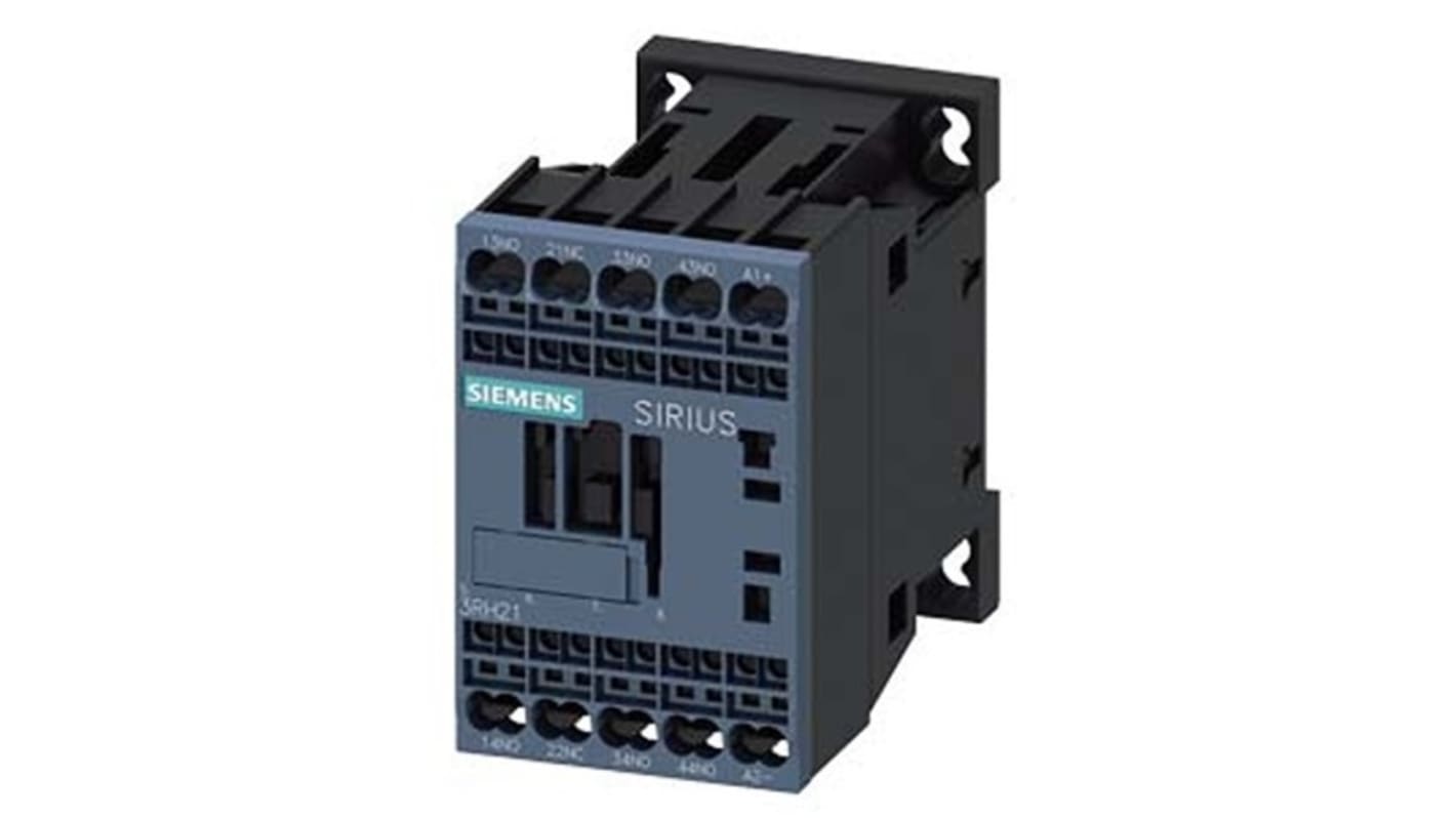 Relè contattore Siemens 3RH2131-2BM40, 4 poli, 10 A, bobina 220 V CC, montaggio su guida DIN, protezione IP20.