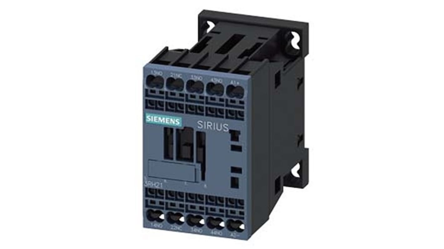 Relè contattore Siemens 3RH2131-2LB40, 4 poli, 10 A, bobina 24 V c.c., montaggio su guida DIN, protezione IP20.