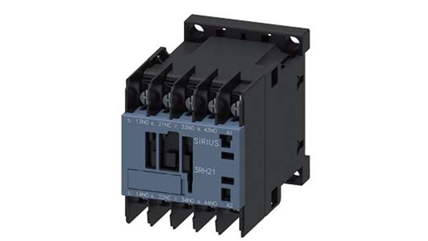Siemens 3RH2131-4AG60, relè contattore 4 poli, 10 A, bobina 100V c.a., montaggio su guida DIN 35 mm.