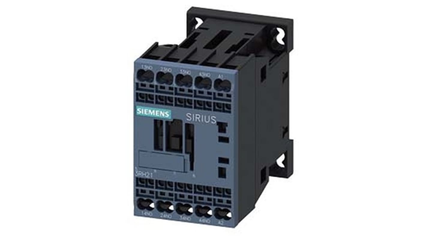 Relè contattore Siemens 3RH2140-2AP00-1AA0, 4 poli, 10 A, bobina 230 V c.a., montaggio su guida DIN, protezione IP20.