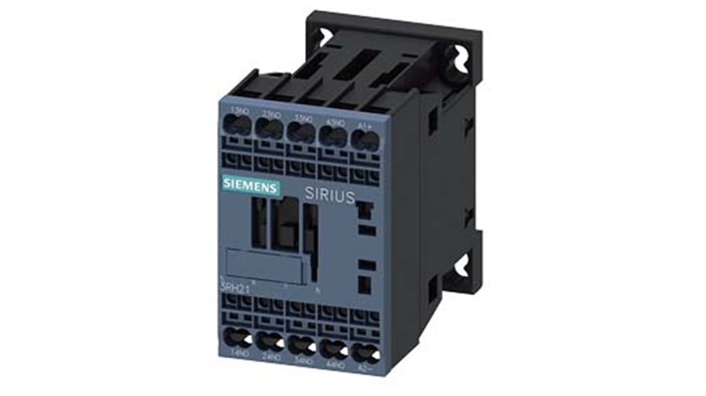Relè contattore Siemens 3RH2140-2VB40, 4 poli, 10 A, bobina 24 V c.c., montaggio su guida DIN, protezione IP20.