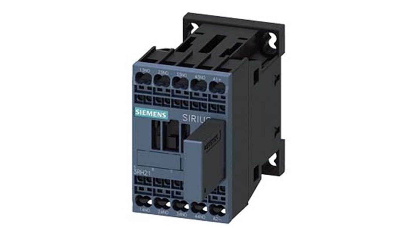 Relè contattore Siemens 3RH2140-2WB40, 4 poli, 10 A, bobina 24 V c.c., montaggio su guida DIN, protezione IP20.