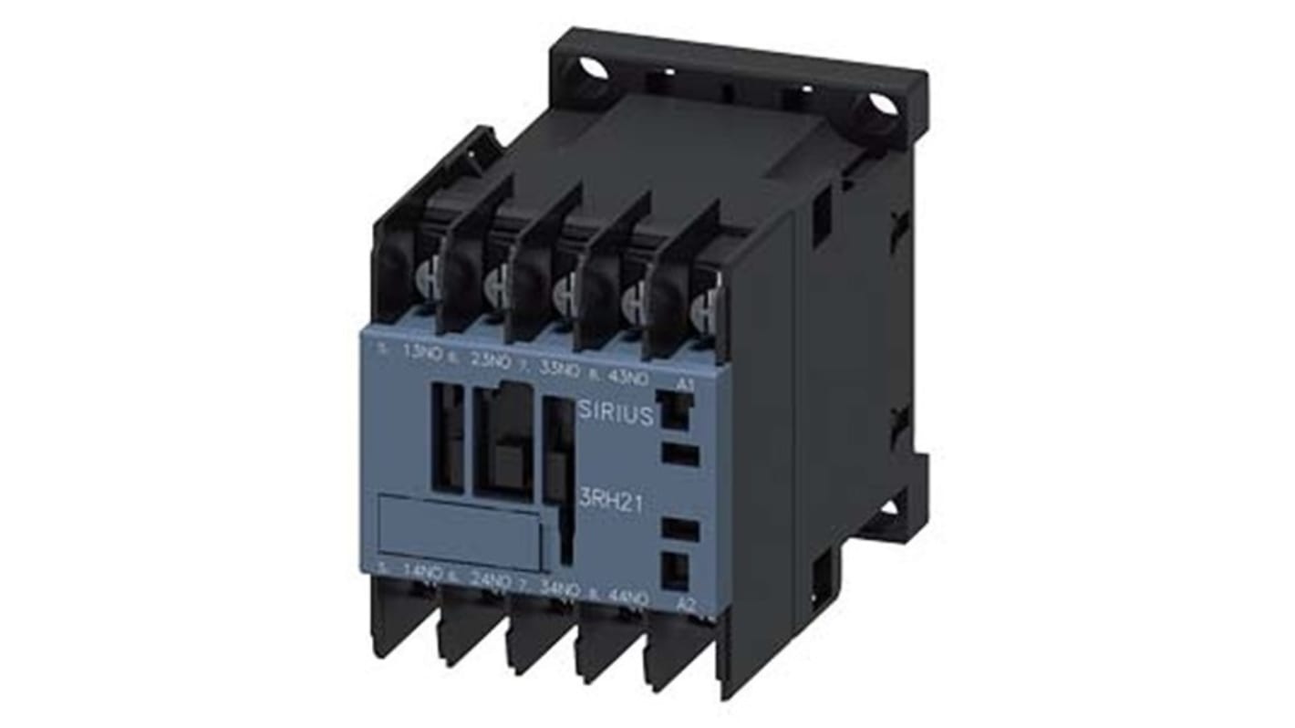 Relè contattore Siemens 3RH2140-4AN60, 4 poli, 10 A, bobina 200 V CA, montaggio su guida DIN, dimensione S00.