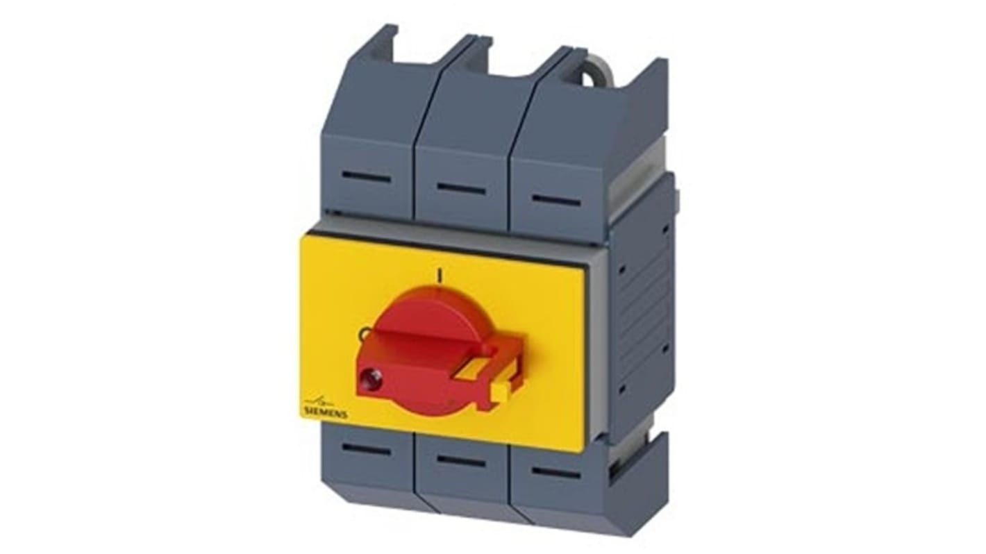 Sezionatore interruttore Siemens 3KD0533-2LG20-3, 3 poli, 100A, montaggio su guida DIN, protezione IP10, potenza 22kW.