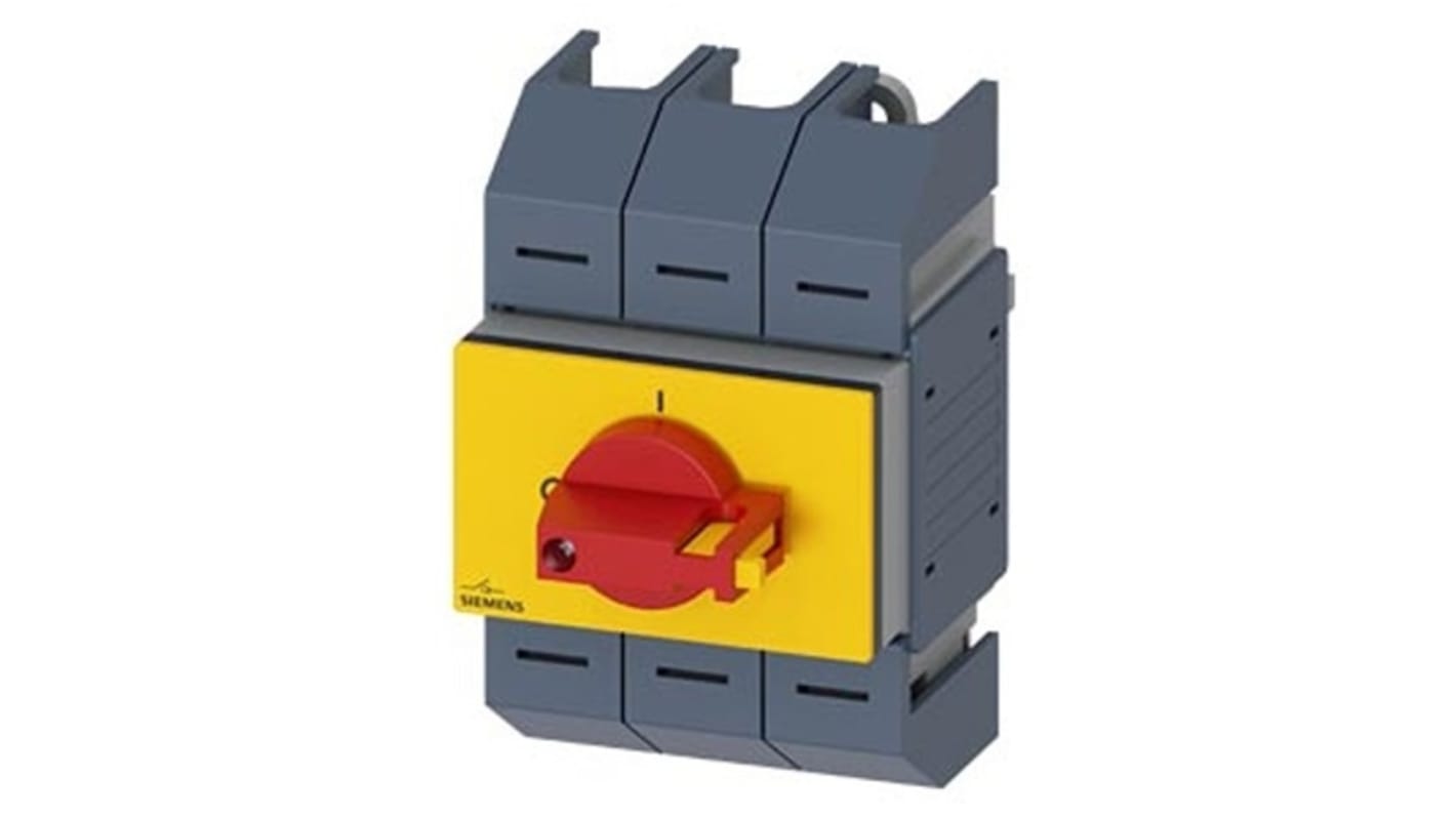 Sezionatore interruttore Siemens 3 poli, 125A, montaggio su guida DIN, grado di protezione IP10, potenza 22kW.