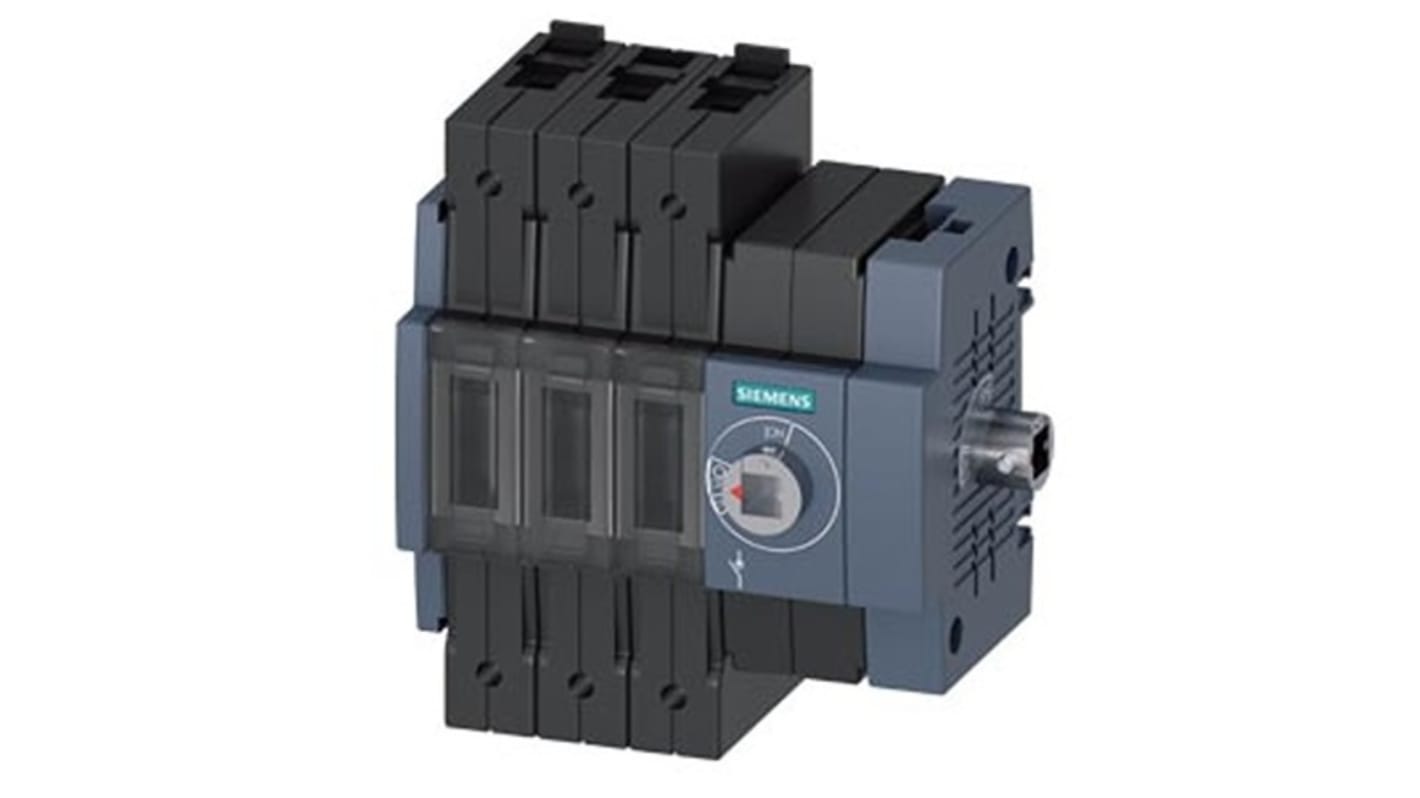 Sezionatore interruttore Siemens 3KD1634-2ME40-0, 3 poli, 16A, montaggio su guida DIN, protezione IP20, azionamento laterale.