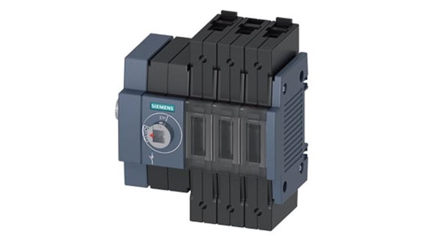 Sezionatore interruttore Siemens 3KD2634-2ME10-0, 3 poli, 63A, montaggio su guida DIN, protezione IP20.