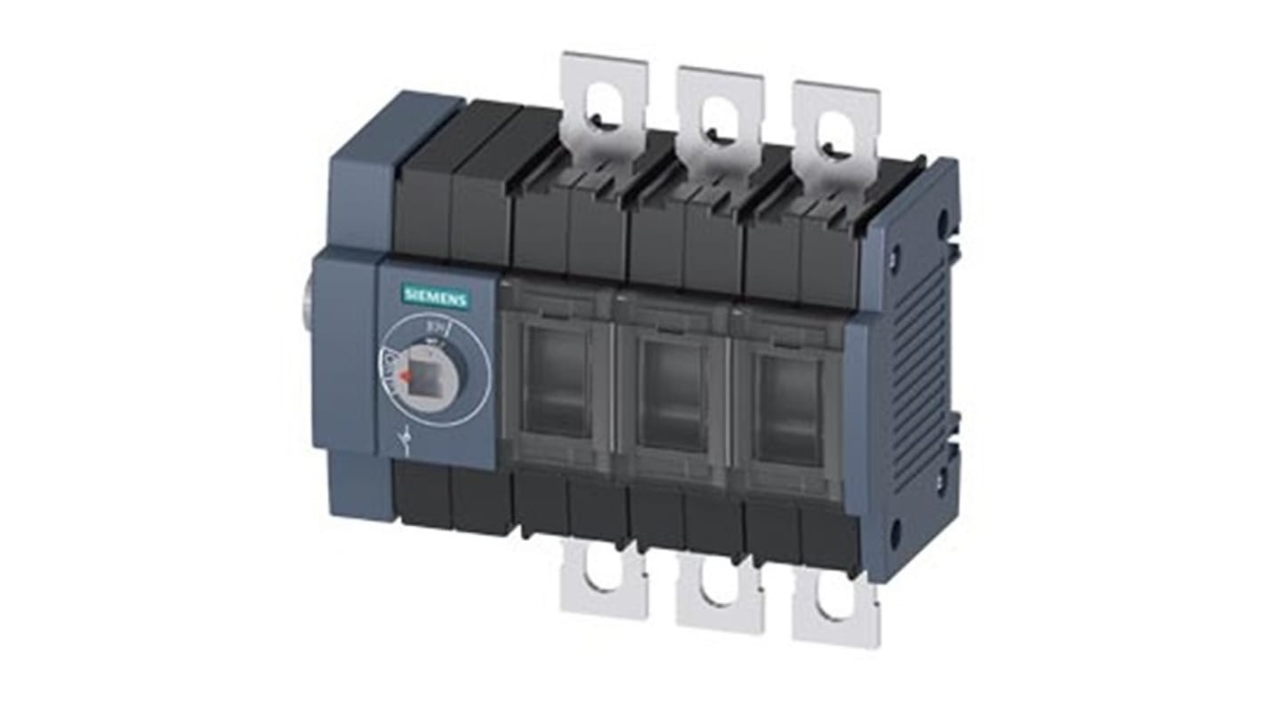 Sezionatore Siemens 3KD2834-0NE10-0, 3 poli, montaggio su guida DIN, corrente massima 80A, protezione IP20.