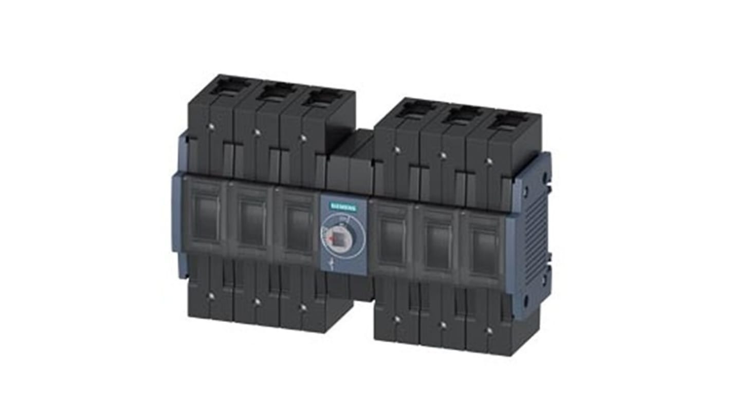 Sezionatore Siemens 3KD2860-2NE20-0 con interruttore, 6 poli, corrente 80A, montaggio su guida DIN, grado di protezione IP20.