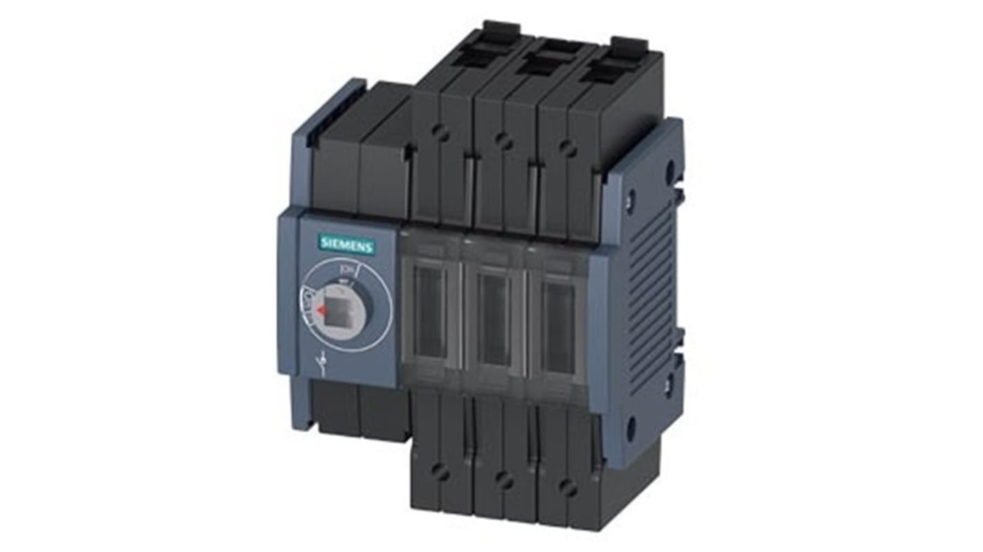 Sezionatore interruttore Siemens 3KD3030-2ME10-0, 3 poli, 100A, montaggio su guida DIN, protezione IP20, potenza 55kW.