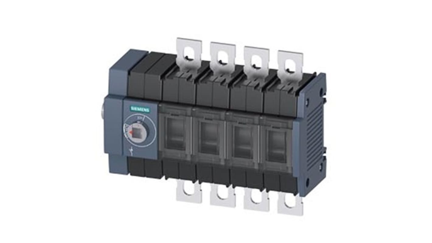 Sezionatore Siemens 3KD3644-0NE10-0, 4 poli, montaggio su guida DIN, corrente massima 200A, protezione IP20.
