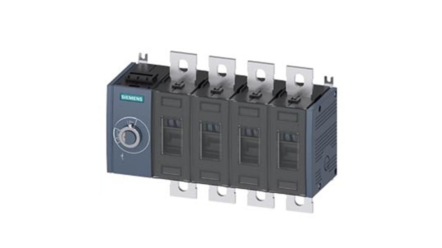 Sezionatore Siemens 3KD3644-0PE10-0, 4 poli, corrente 200A, tipo fisso, protezione IP20, azionamento laterale sinistro.