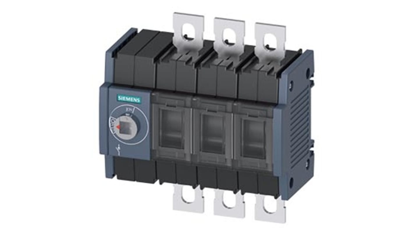 Sezionatore interruttore Siemens 3KD3830-0NE10-0, 3 poli, montaggio su guida DIN, corrente massima 250A, protezione IP20.