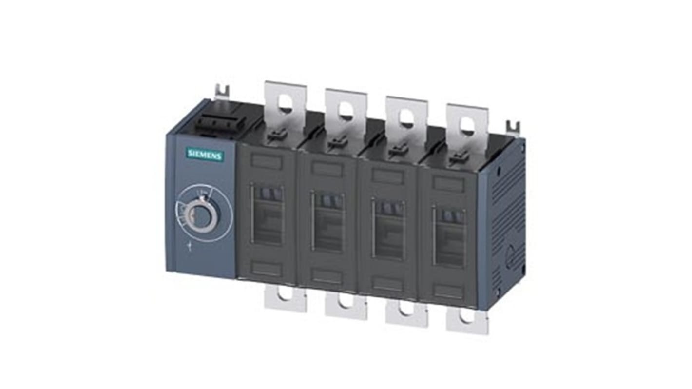 Sezionatore Siemens 3KD3844-0PE10-0, 4 poli, corrente 250A, tipo fisso, protezione IP20, azionamento laterale sinistro.