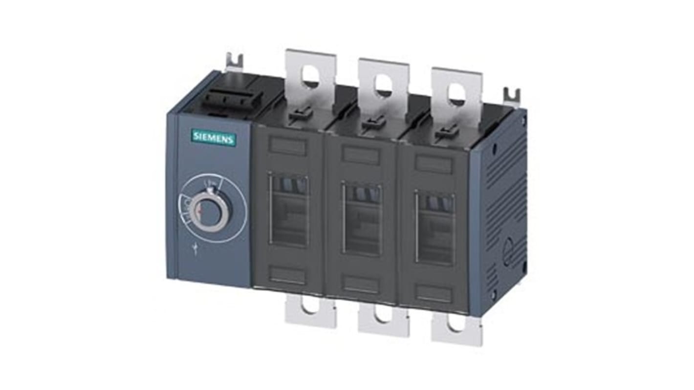 Sezionatore interruttore fisso Siemens 3KD4434-0PE10-0, 3 poli, 500A, protezione IP20, azionamento laterale sinistro.