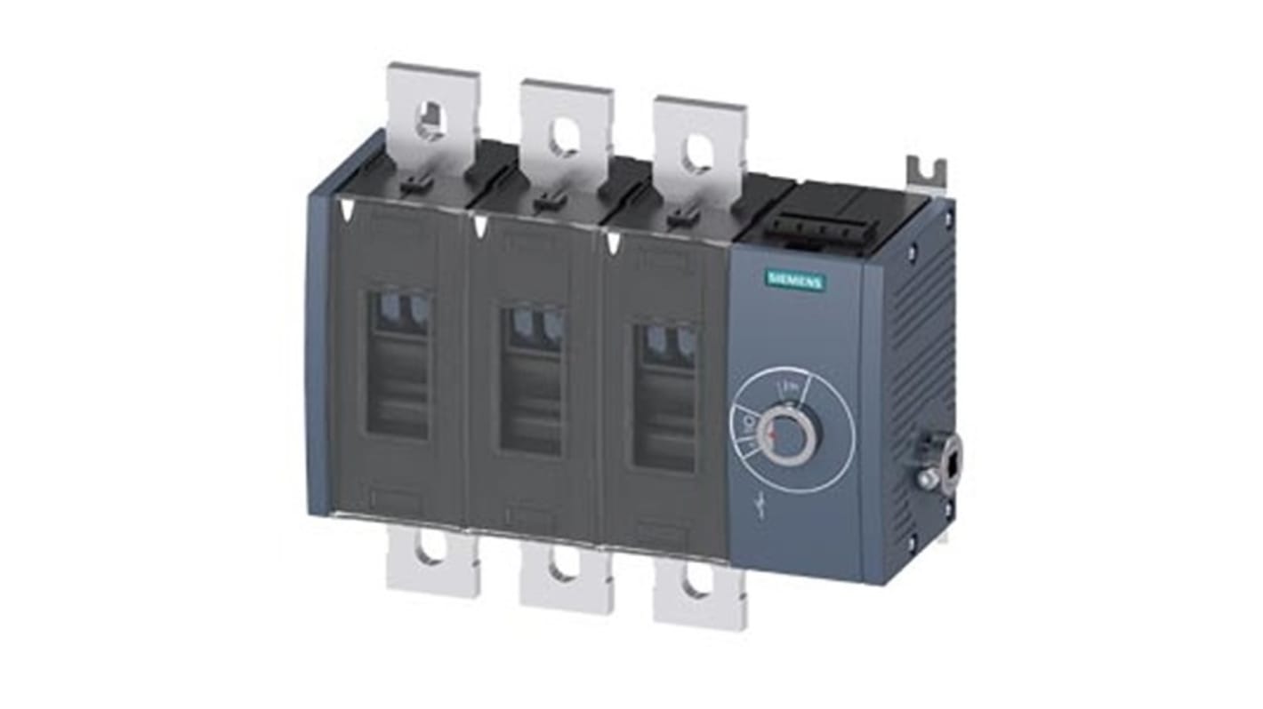 Sezionatore interruttore Siemens 3KD4834-0QE40-0, 3 poli, 800A, tipo fisso, protezione IP20, azionamento laterale.