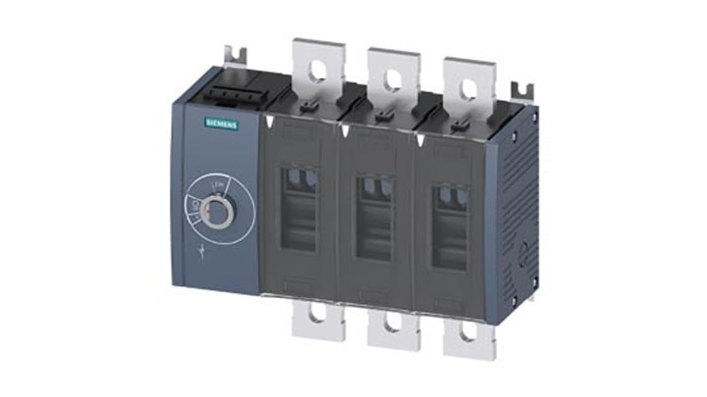 Sezionatore interruttore fisso Siemens 3KD5034-0QE10-0, 3 poli, corrente 1000A, protezione IP20, azionamento laterale sinistro.
