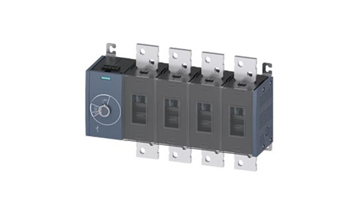 Sezionatore Siemens 4 poli, corrente 1250A, tipo fisso, protezione IP20, azionamento laterale sinistro.