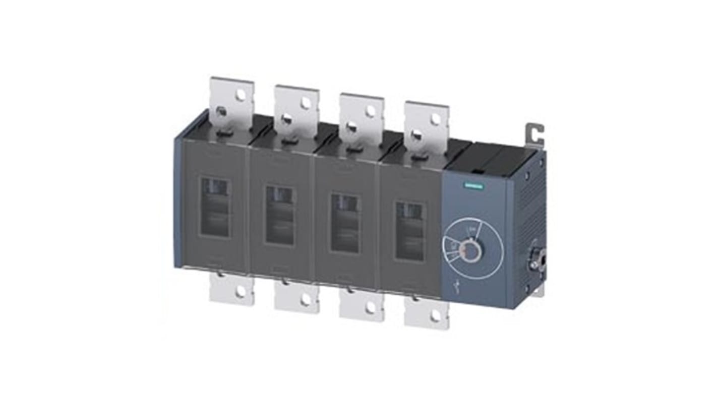 Sezionatore interruttore fisso Siemens 4 poli, corrente massima 2000A, protezione IP20, azionamento laterale destro.