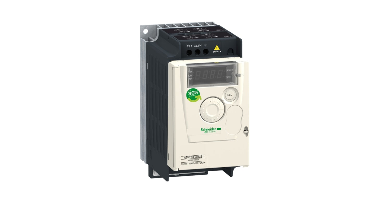 Avviatore a velocità variabile Schneider Electric ATV12P075M2TQ, potenza 0.75 kW, montaggio a cabinet, filtro EMC integrato.