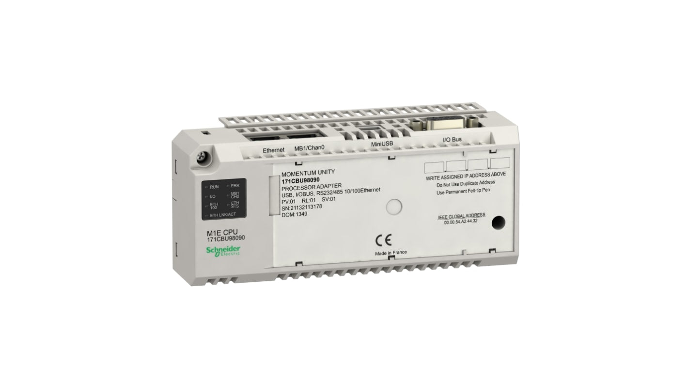 Modulo di comunicazione Schneider Electric 171CBU98090, ingressi 2048, alimentazione 4,75-5,25 V, porta USB Ethernet.