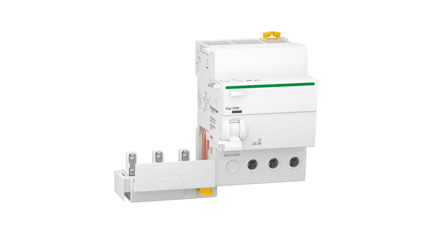 RCCB Schneider Electric Vigi IC60, 3 poli, 40 A, 30 mA, Tipo A-SI, tensione 400 V, grado di protezione IP20/IP40.