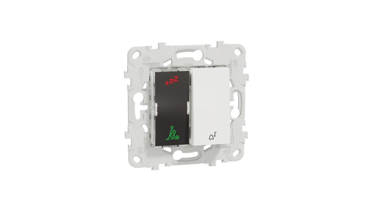 Indicatore LED Schneider Electric NU577718, montaggio a vite, 230V, forma rettangolare, colore bianco, grado di protezione IP2X.