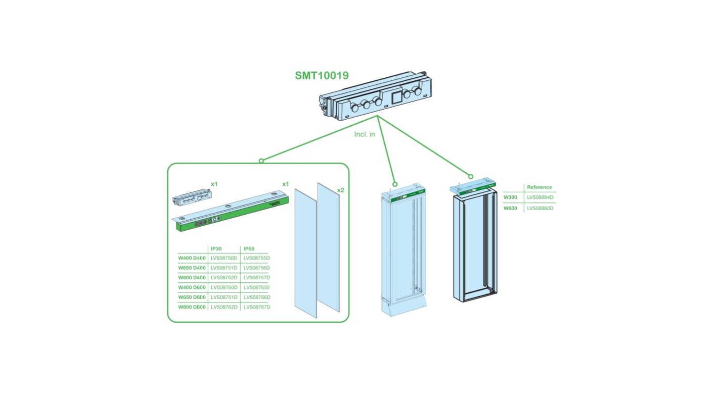 Gateway PrismaSeT Schneider Electric SMT10019, modulo di comunicazione per sistemi elettrici, 400 V c.a., classe II, segnalazione LED.