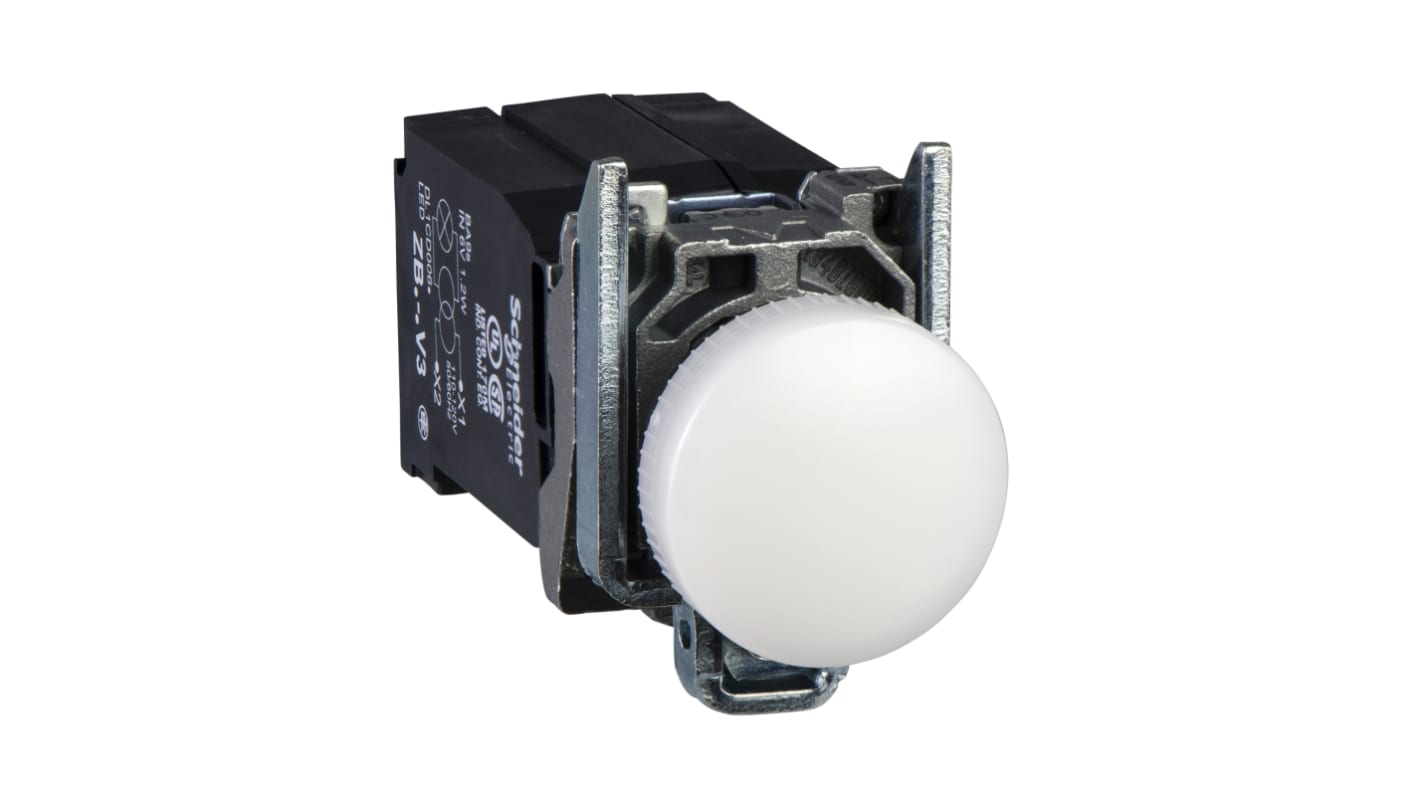 Spia LED rotonda Schneider Electric, diametro 22 mm, montaggio a filo, colore bianco, grado di protezione IP66/IP67/IP69K.