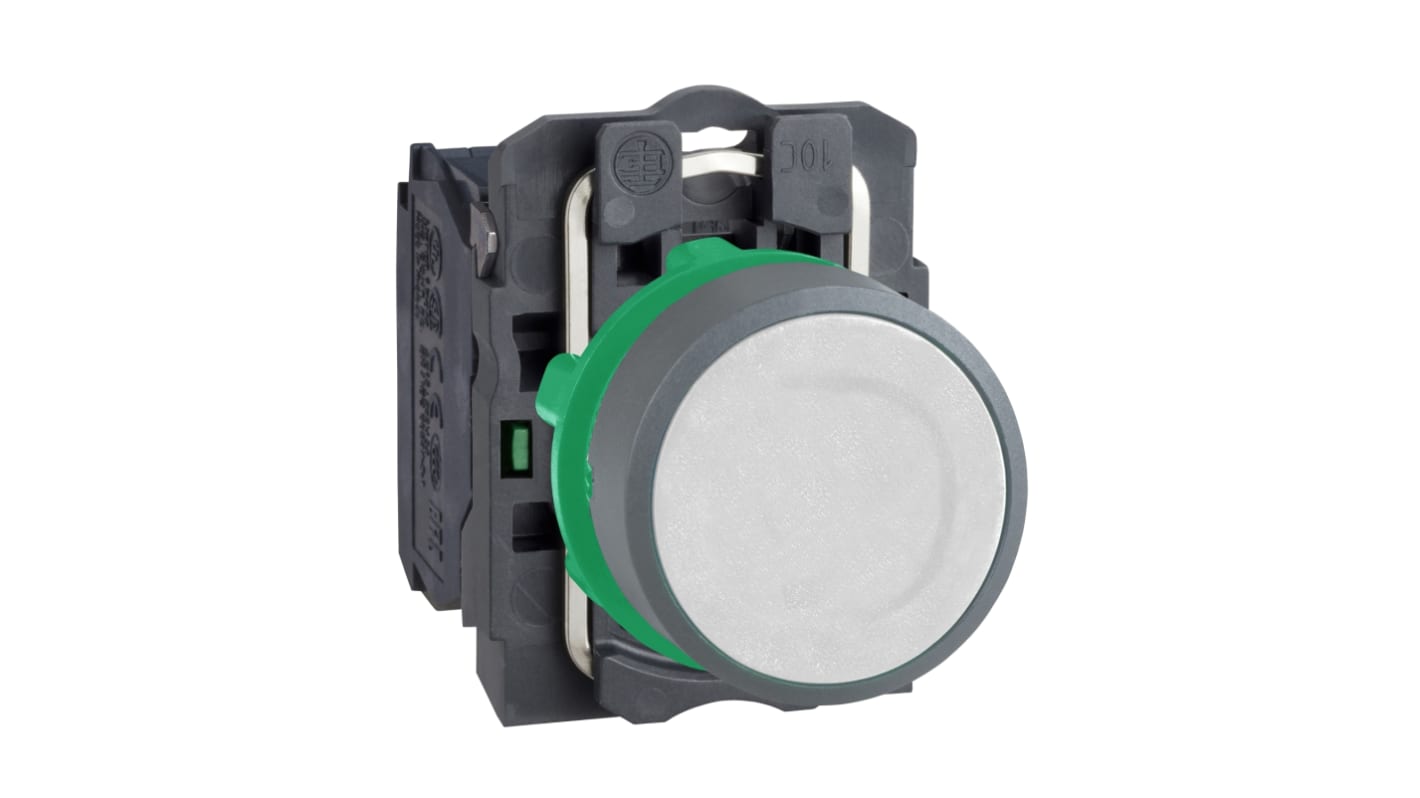 Pulsante rotondo Schneider Electric XB5, 1 contatto NO, diametro 22 mm, grado di protezione IP66/IP67, colore bianco.