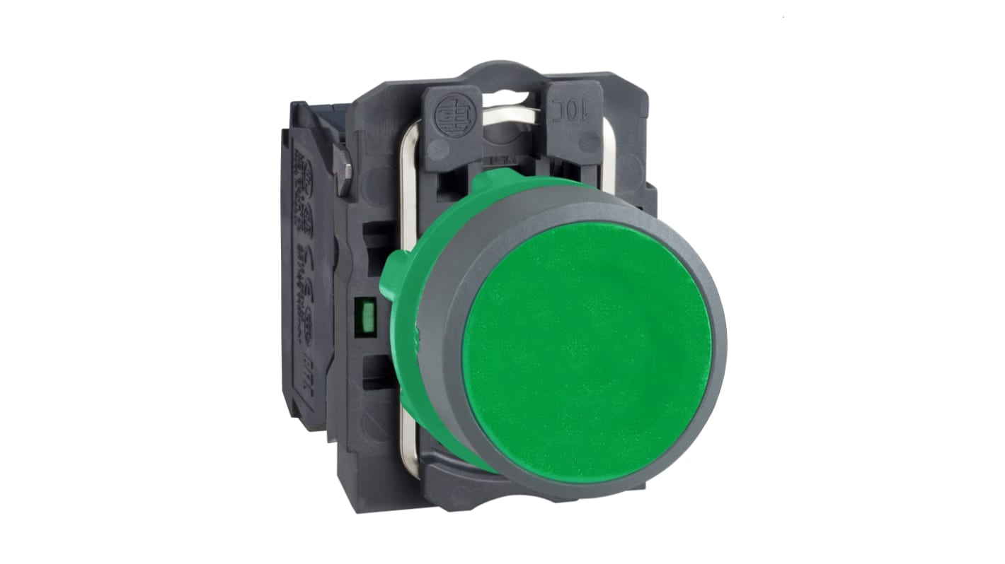 Pulsante Schneider Electric XB5AA31C0, verde, 1 contatto NO, montaggio 22 mm, IP66/IP67, meccanismo a molla.