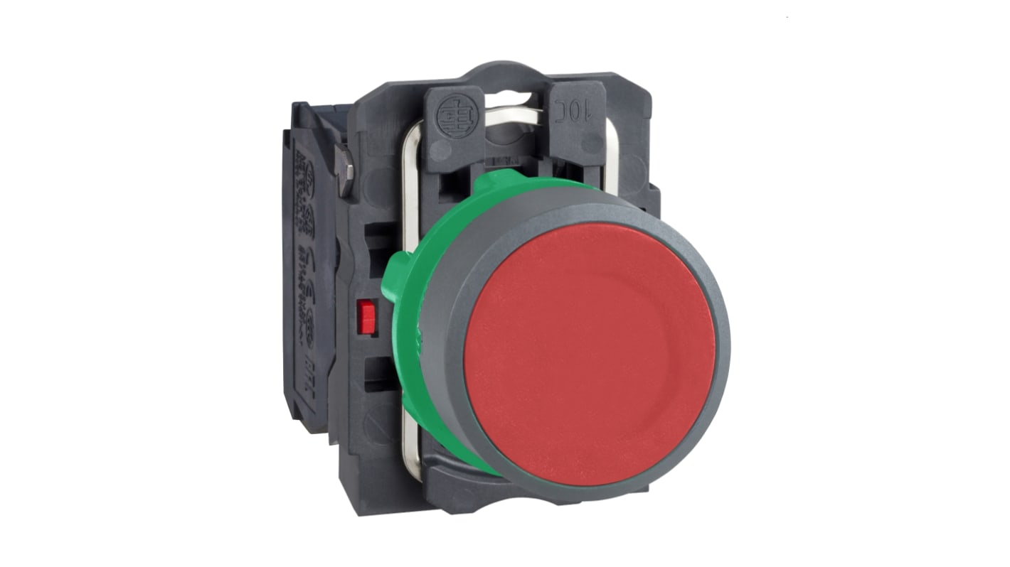 Pulsante rotondo Schneider Electric XB5, 1 NC, rosso, IP66/IP67, montaggio 22mm, temperatura -40 a 70°C.