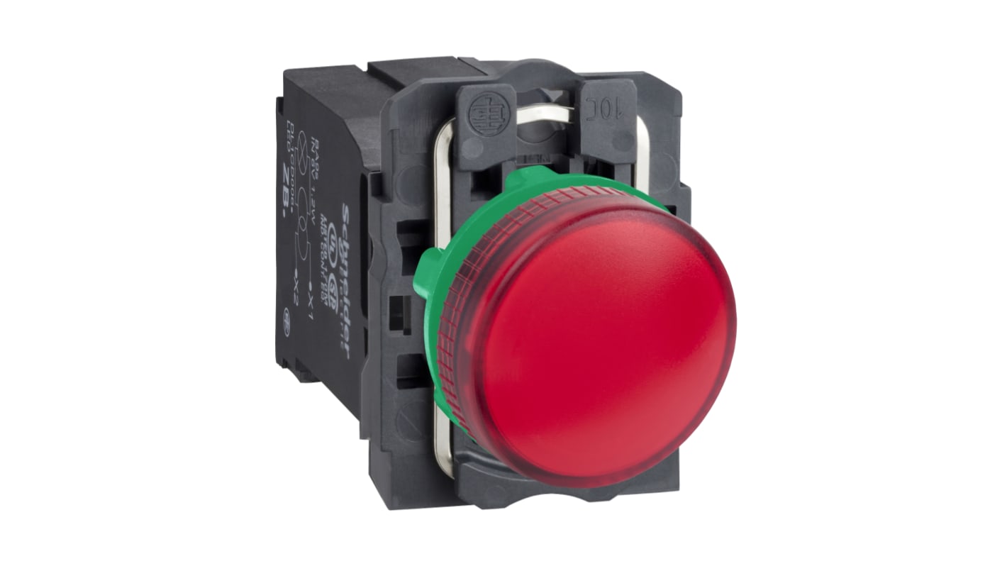 Spia incandescente rotonda Schneider Electric XB5AV44, montaggio a filo, 22mm, colore rosso, tensione 220-240V, grado di protezione IP66/IP67/IP69K.