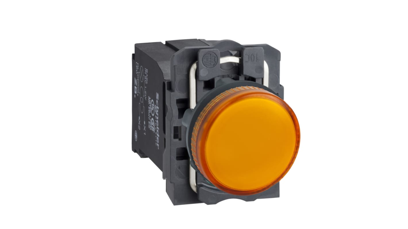 Spia incandescente arancione Schneider Electric, foro 22 mm, montaggio a filo, tensione 230-240V, grado di protezione IP66/IP67/IP69K.