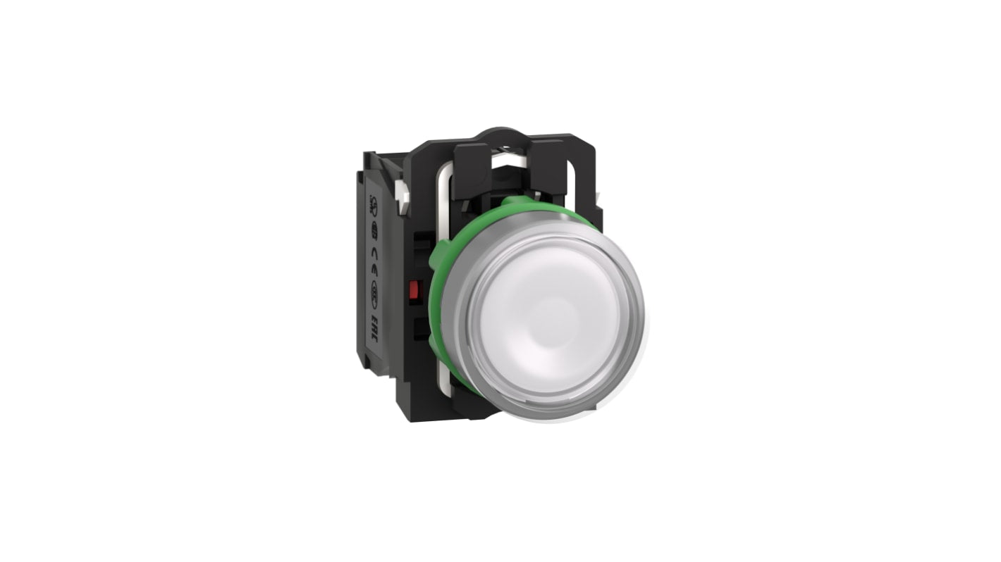 Pulsante rotondo illuminato Schneider Electric XB5, configurazione SPDT, grado di protezione IP66/IP67, montaggio da 22 mm.