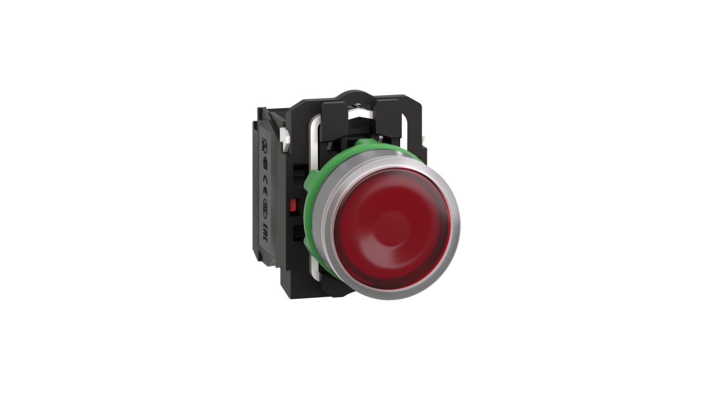 Pulsante SPDT illuminato Schneider Electric, rosso, montaggio 22 mm, grado di protezione IP66/IP67, 10 milioni di cicli.