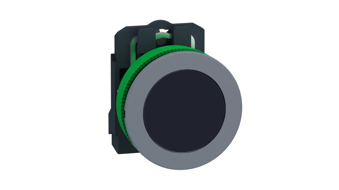 Pulsante Schneider Electric XB5FA21C0, rotondo, 1 contatto NO, IP66/IP67, diametro foratura 22 mm, cornice grigia antimicrobica.